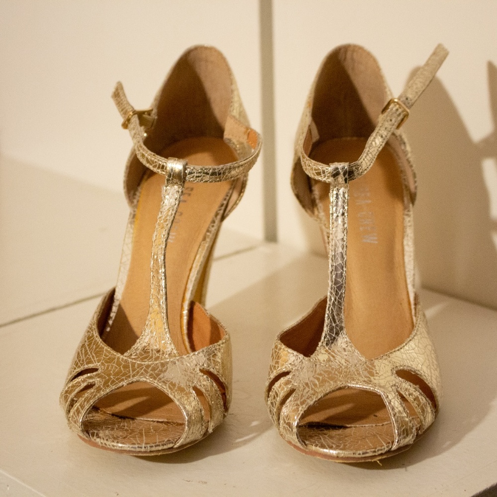 Chelsea Crew Gold Latino Peep Toe T-Strap Heel